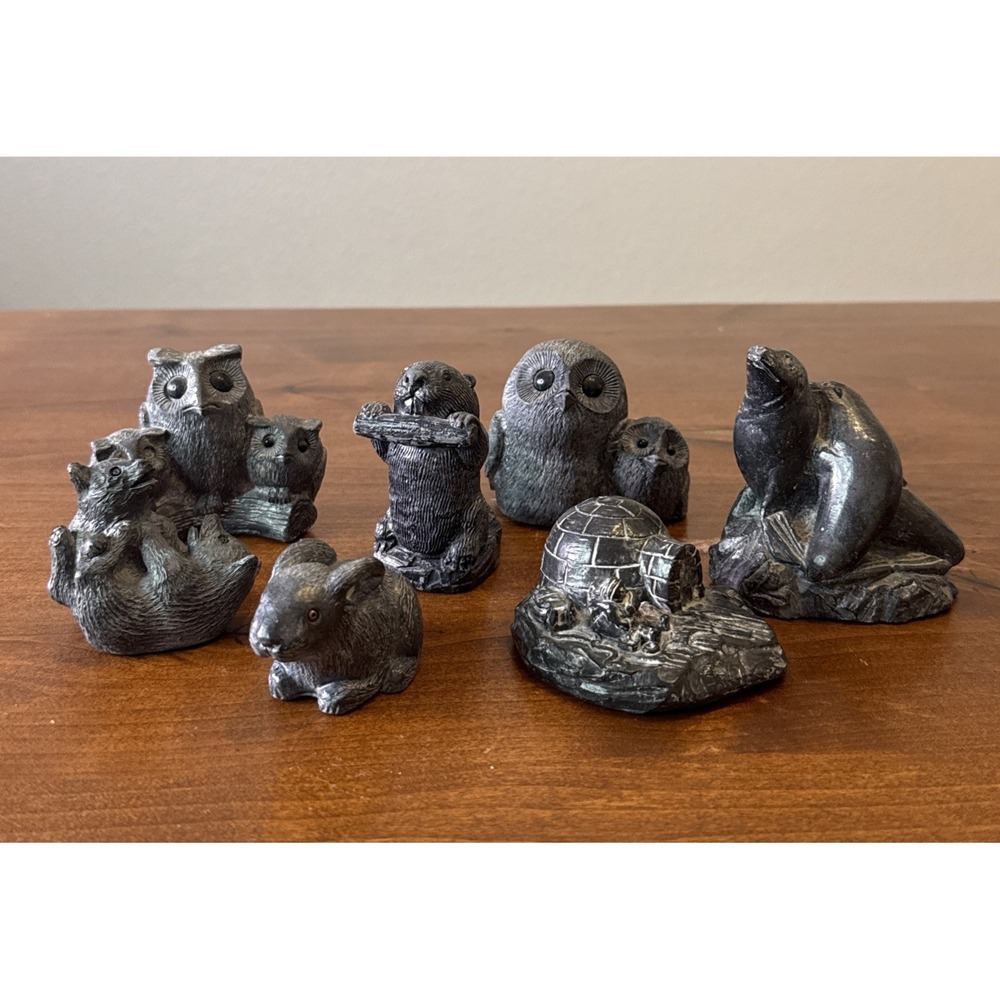 Vintage E. Wolf Original Canada Eskimo Inuit Art Soapstone Sculpture Collection